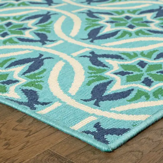 Blue Geometric Stain Resistant Indoor Outdoor Area Rug Photo 6