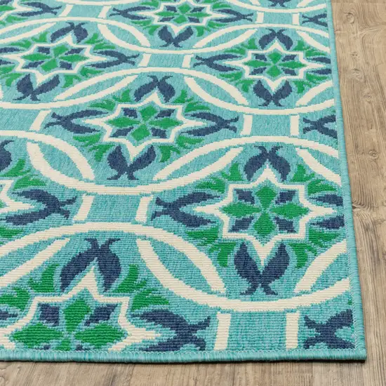 Blue Geometric Stain Resistant Indoor Outdoor Area Rug Photo 3