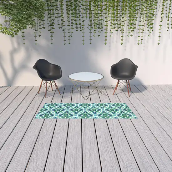 Blue Geometric Stain Resistant Indoor Outdoor Area Rug Photo 4