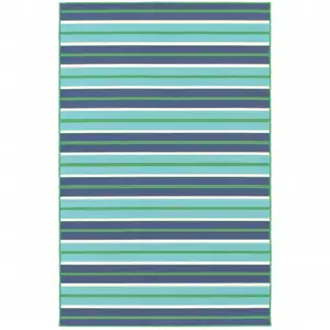 Photo of Blue Geometric Stain Resistant Indoor Outdoor Area Rug