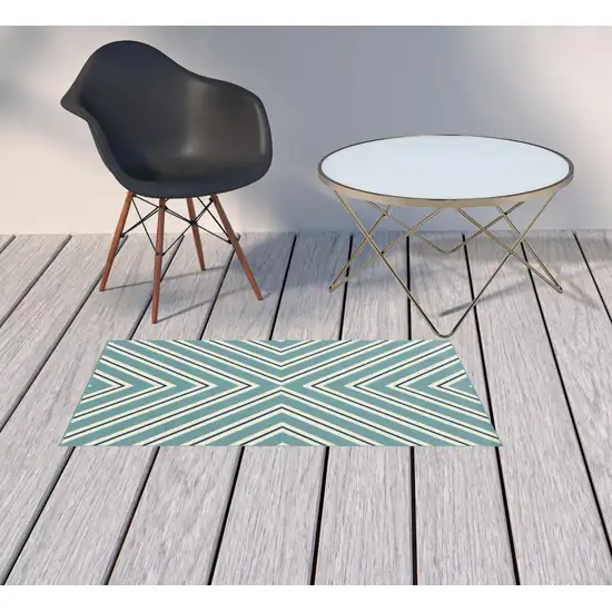 Blue Geometric Stain Resistant Indoor Outdoor Area Rug Photo 2