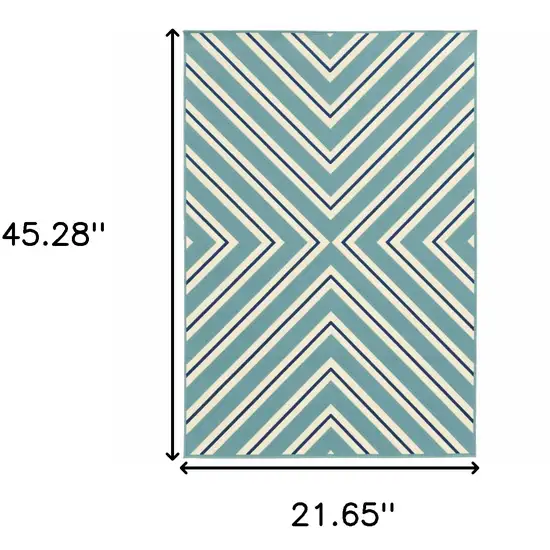 Blue Geometric Stain Resistant Indoor Outdoor Area Rug Photo 5