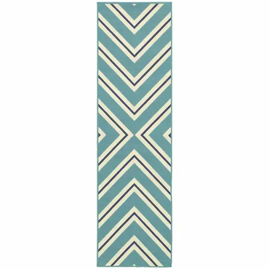 Blue Geometric Stain Resistant Indoor Outdoor Area Rug Photo 1