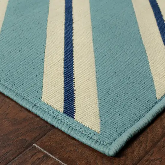 Blue Geometric Stain Resistant Indoor Outdoor Area Rug Photo 3