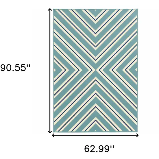 Blue Geometric Stain Resistant Indoor Outdoor Area Rug Photo 5