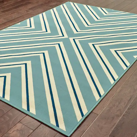 Blue Geometric Stain Resistant Indoor Outdoor Area Rug Photo 4