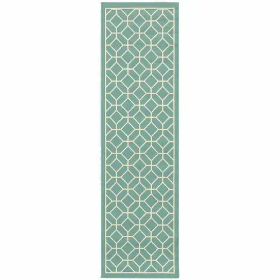 Blue Geometric Stain Resistant Indoor Outdoor Area Rug Photo 1