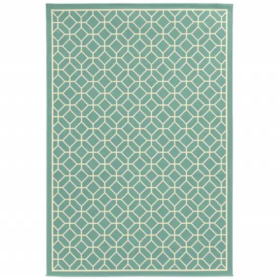 Blue Geometric Stain Resistant Indoor Outdoor Area Rug Photo 1