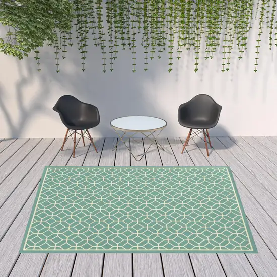 Blue Geometric Stain Resistant Indoor Outdoor Area Rug Photo 2