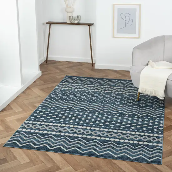 Blue Geometric Washable Area Rug Photo 7