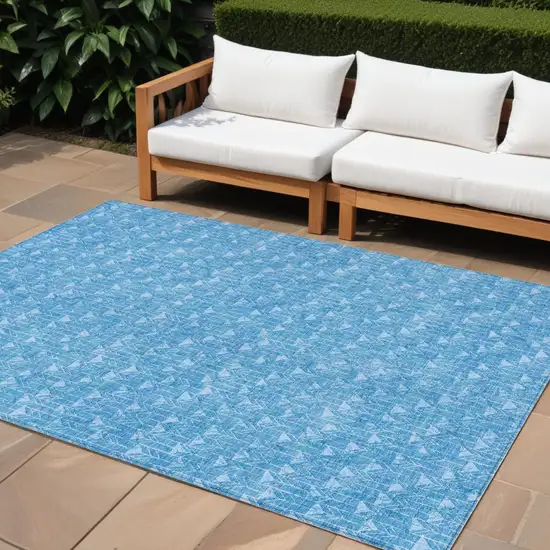 Blue Geometric Washable Indoor Outdoor Area Rug Photo 1