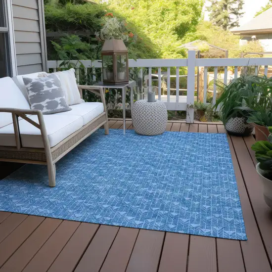 Blue Geometric Washable Indoor Outdoor Area Rug Photo 8