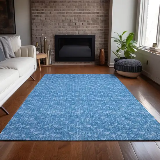 Blue Geometric Washable Indoor Outdoor Area Rug Photo 7