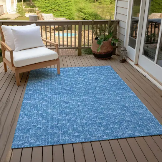 Blue Geometric Washable Indoor Outdoor Area Rug Photo 8