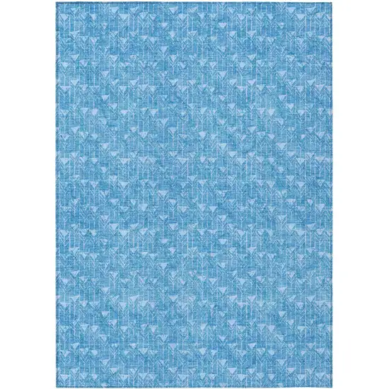 Blue Geometric Washable Indoor Outdoor Area Rug Photo 2