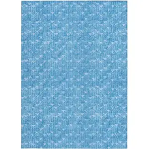 Photo of Blue Geometric Washable Indoor Outdoor Area Rug