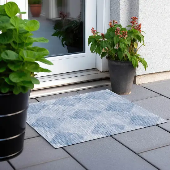 Blue Geometric Washable Non Skid Indoor Outdoor Area Rug Photo 7