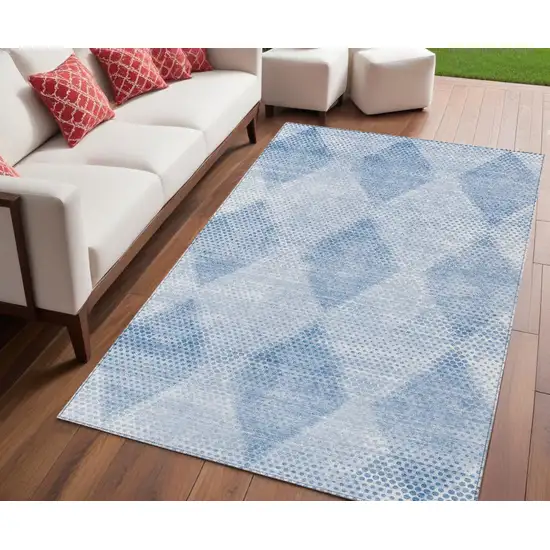 Blue Geometric Washable Non Skid Indoor Outdoor Area Rug Photo 1