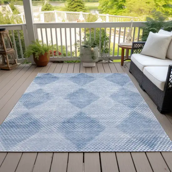 Blue Geometric Washable Non Skid Indoor Outdoor Area Rug Photo 8