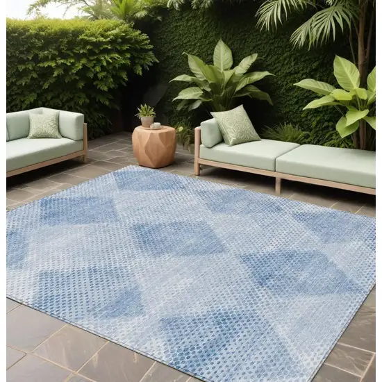 Blue Geometric Washable Non Skid Indoor Outdoor Area Rug Photo 1