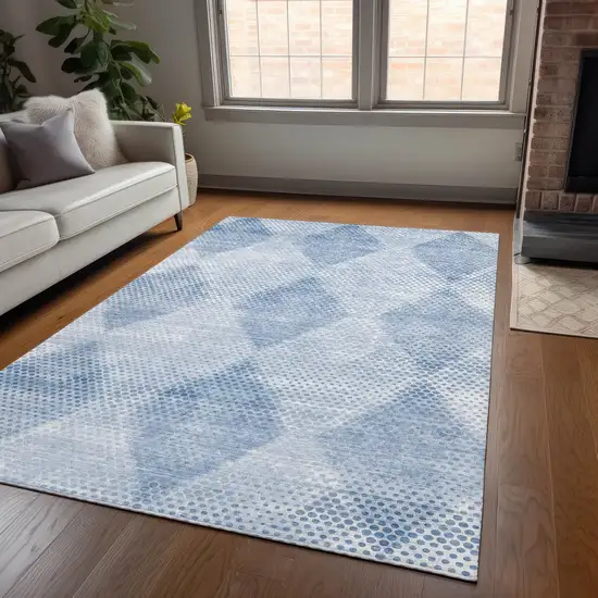 Blue Geometric Washable Non Skid Indoor Outdoor Area Rug Photo 9