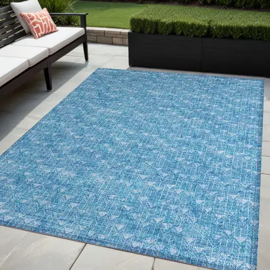 Blue Geometric Washable Non Skid Indoor Outdoor Area Rug Photo 1