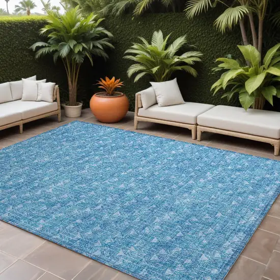 Blue Geometric Washable Non Skid Indoor Outdoor Area Rug Photo 1