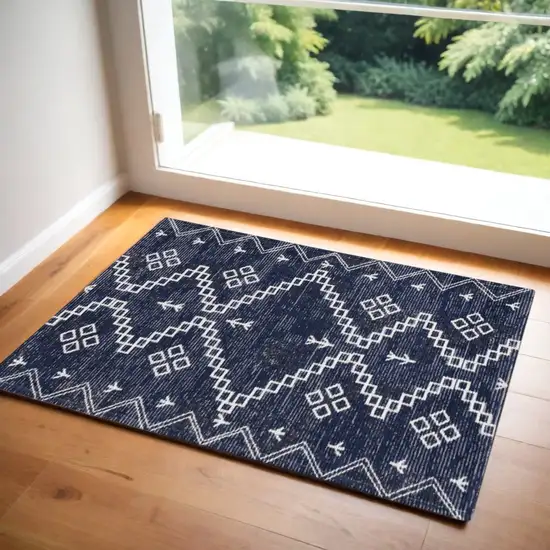 Blue Geometric Worn Faded Area Rug Photo 1