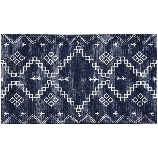 Blue Geometric Worn Faded Area Rug Photo 2