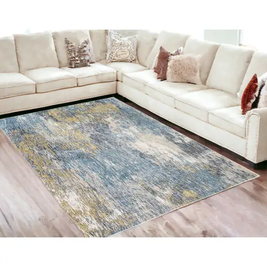 Blue And Gold Abstract Dhurrie Area Rug Photo 1