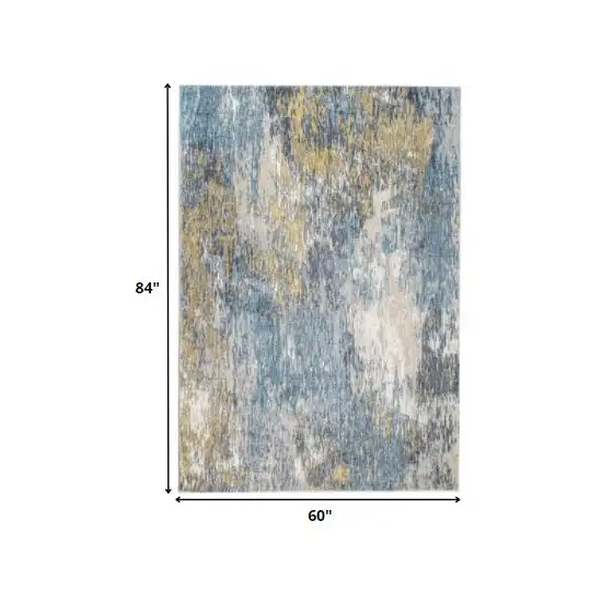 Blue Gold Abstract Painting Modern Area Rug Photo 5