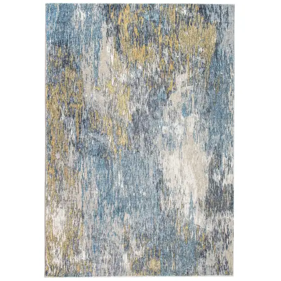 Blue Gold Abstract Painting Modern Area Rug Photo 1