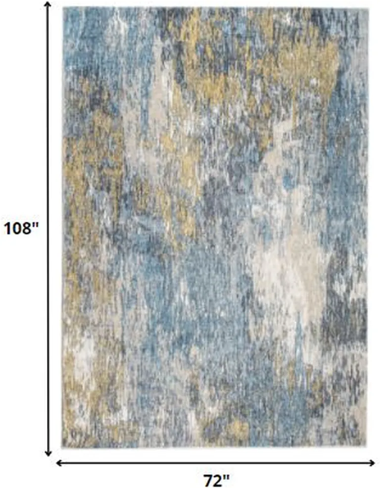 Blue Gold Abstract Painting Modern Area Rug Photo 5