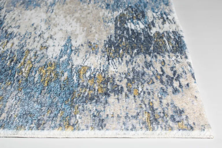 Blue Gold Abstract Painting Modern Area Rug Photo 2