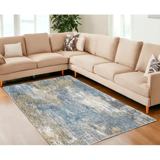 Blue And Gold Abstract Dhurrie Area Rug Photo 1