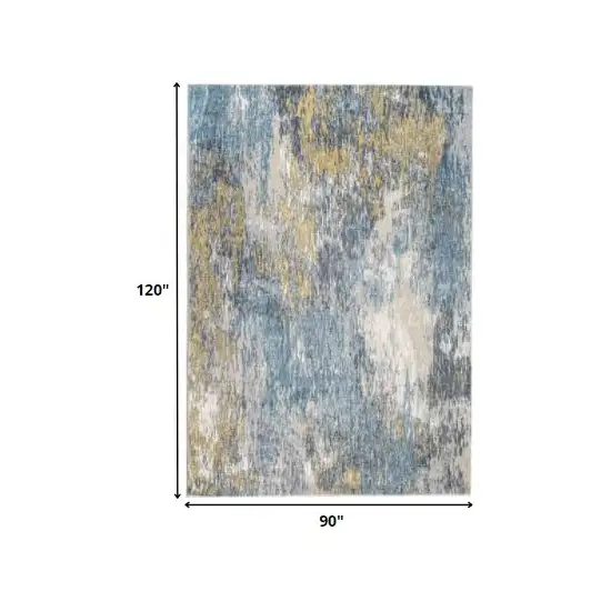 Blue Gold Abstract Painting Modern Area Rug Photo 5