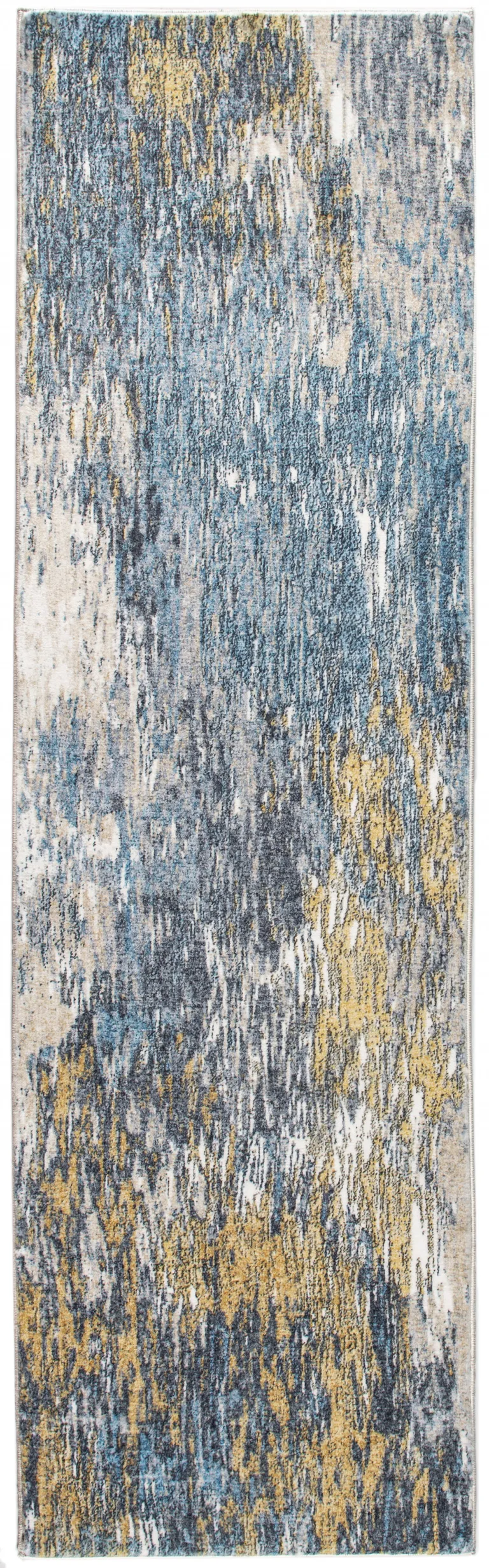 Blue Gold Abstract Painting Modern Runner Rug Photo 4