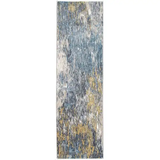 Blue Gold Abstract Painting Modern Runner Rug Photo 4