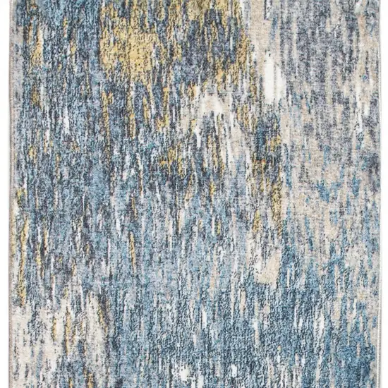 Blue and Gold Abstract Runner Rug Photo 9