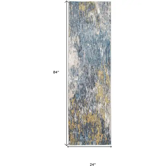 Blue and Gold Abstract Runner Rug Photo 3