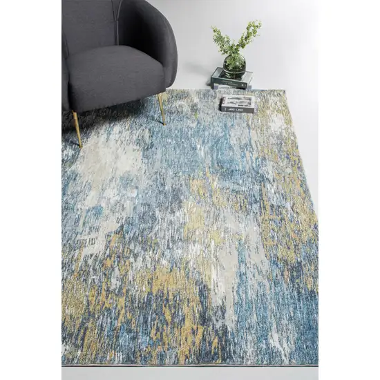 Blue Gold Abstract Painting Modern Runner Rug Photo 7