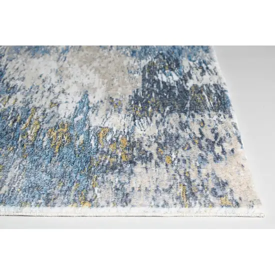 Blue Gold Abstract Painting Modern Runner Rug Photo 2