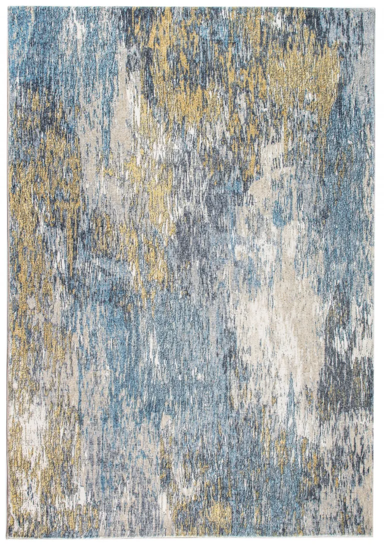 Blue Gold Abstract Painting Modern Runner Rug Photo 1