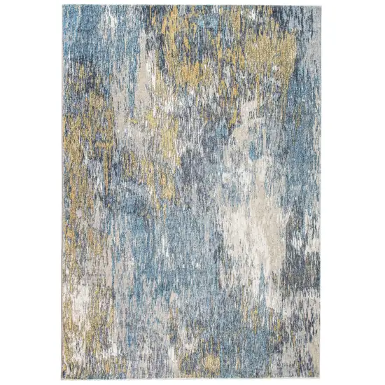 Blue Gold Abstract Painting Modern Runner Rug Photo 1