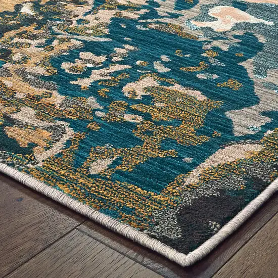 Blue Gold And Grey Abstract Power Loom Stain Resistant Area Rug Photo 3