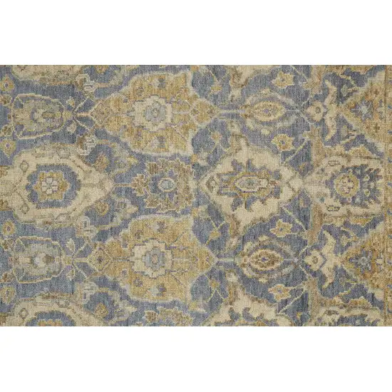 Blue Gold And Tan Wool Floral Hand Knotted Stain Resistant Area Rug With Fringe Photo 3