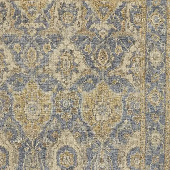 Blue and Gold Wool Floral Hand Knotted Area Rug With Fringe Photo 5