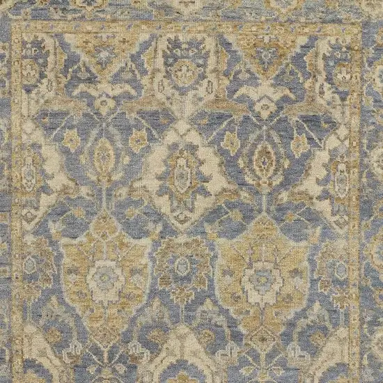 Blue and Gold Wool Floral Hand Knotted Area Rug With Fringe Photo 5