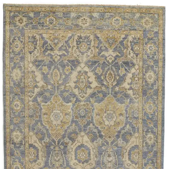 Blue and Gold Wool Floral Hand Knotted Area Rug With Fringe Photo 6