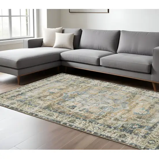 Blue and Gold Oriental Non Skid Area Rug Photo 1